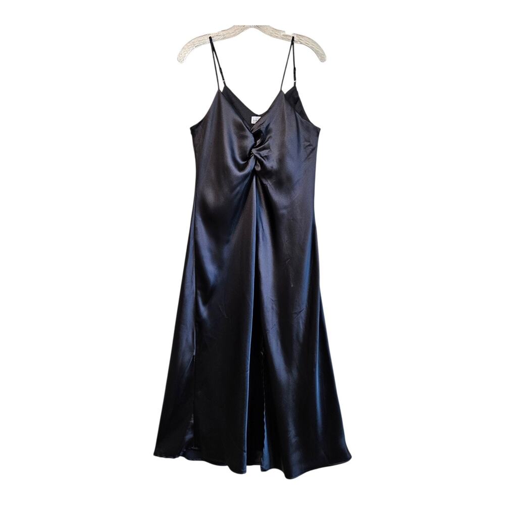 NICOLE MILLER Women's M Satin Slip Dress Maxi Black Adjustable Spaghetti Straps